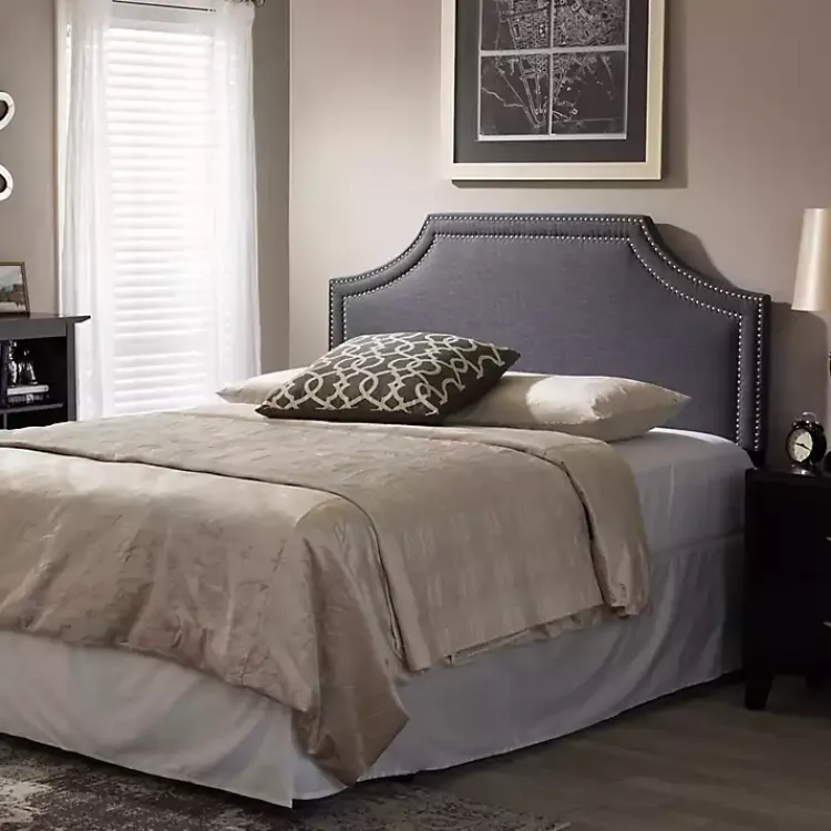 Kirklands Home Beds & Headboards|Dark Scalloped Corner Queen Headboard Gray