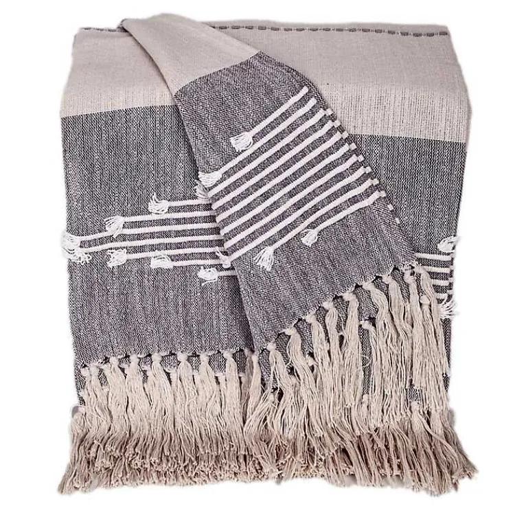 New Dark Slub Striped Tassel Throw Blankets & Throws