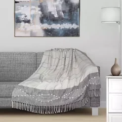 New Dark Slub Striped Tassel Throw Blankets & Throws