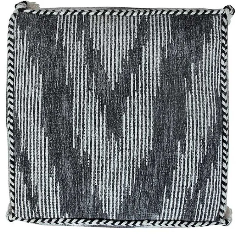 Online Dark Gray Tasseled Static Geo Cotton Square Pouf Poufs & Floor Cushions
