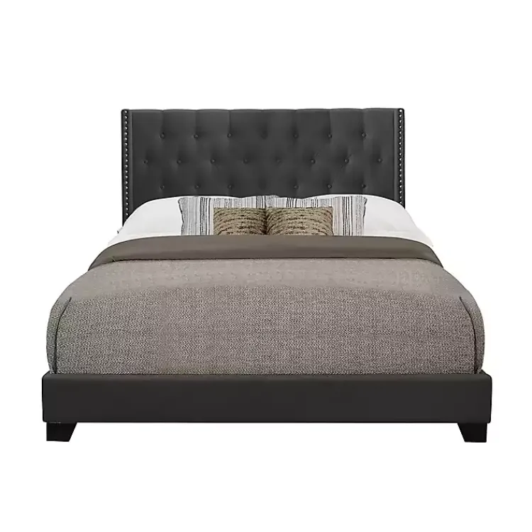 Kirklands Home Beds & Headboards|Dark Upholstered Button Tufted Wing Queen Bed Gray