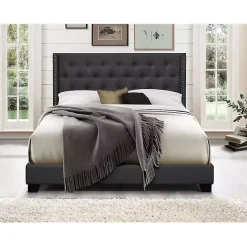 Kirklands Home Beds & Headboards|Dark Upholstered Button Tufted Wing Queen Bed Gray