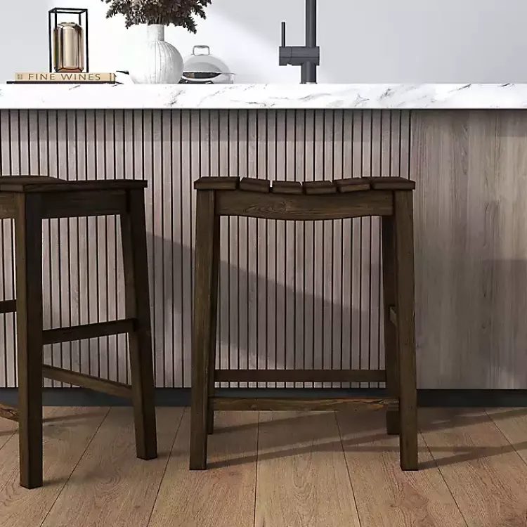 Kirklands Home Bar Stools & Counter Height Stools|Dark Oak Wood Whitcombe Counter Stools, Set of 2 Brown