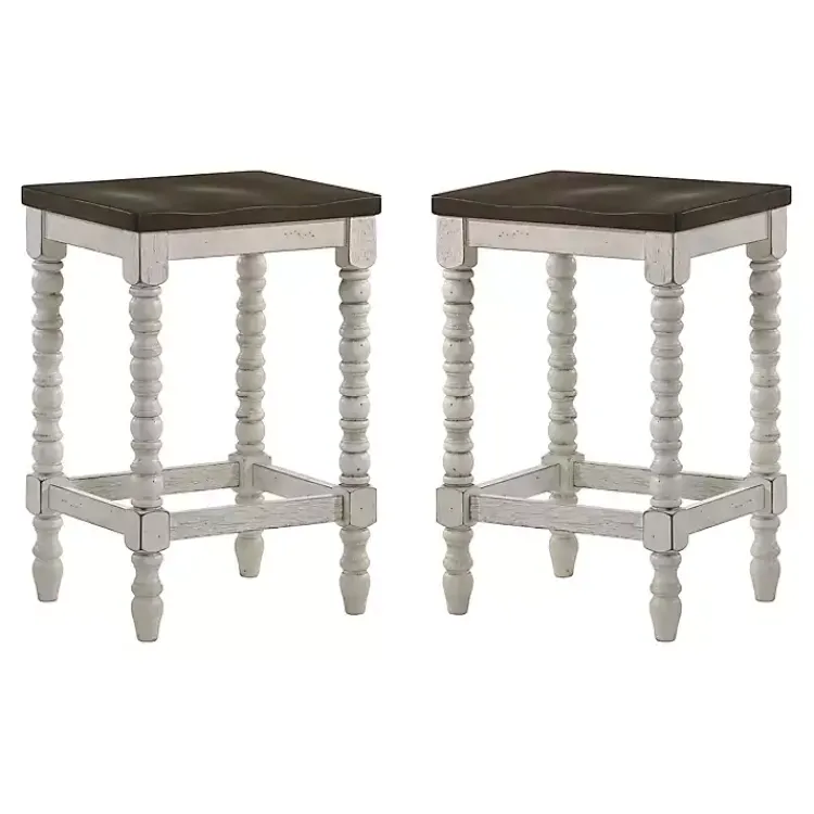 Kirklands Home Bar Stools & Counter Height Stools|Dark Walnut & White Wood Ema 2-pc. Counter Stools Brown