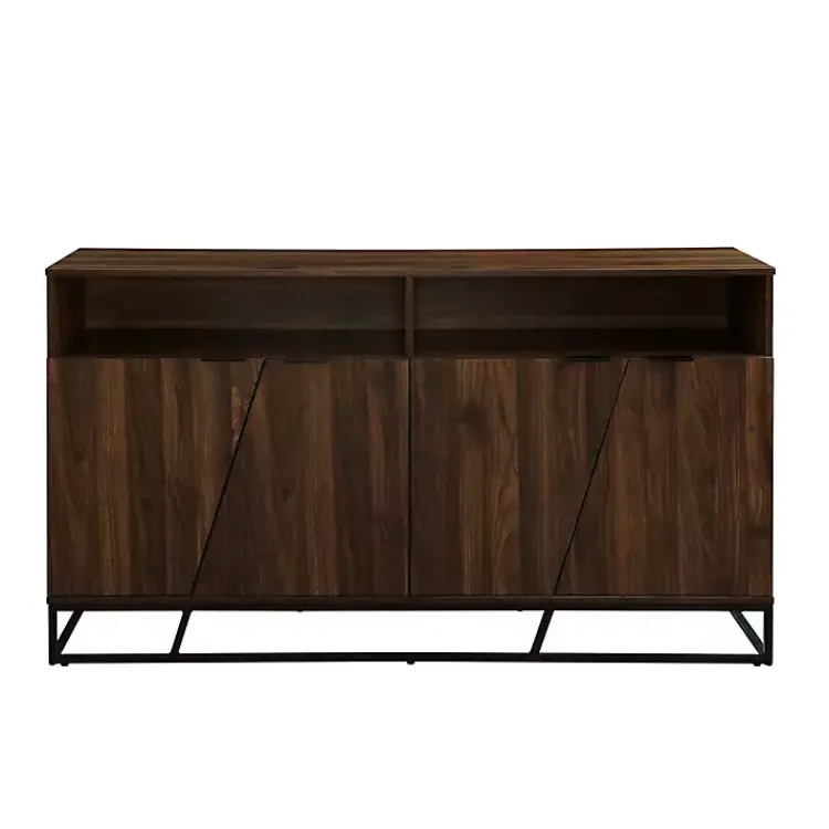 Kirklands Home Cabinets & Sideboards|Dark Walnut Angled Door Wooden Sideboard Cabinet Brown