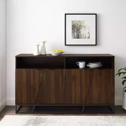 Kirklands Home Cabinets & Sideboards|Dark Walnut Angled Door Wooden Sideboard Cabinet Brown
