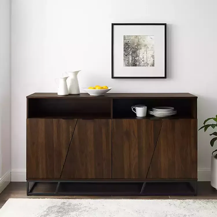 Kirklands Home Cabinets & Sideboards|Dark Walnut Angled Door Wooden Sideboard Cabinet Brown