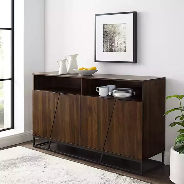 Kirklands Home Cabinets & Sideboards|Dark Walnut Angled Door Wooden Sideboard Cabinet Brown