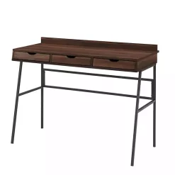 Kirklands Home Office Furniture|Dark Walnut Angled 3-Drawer Desk