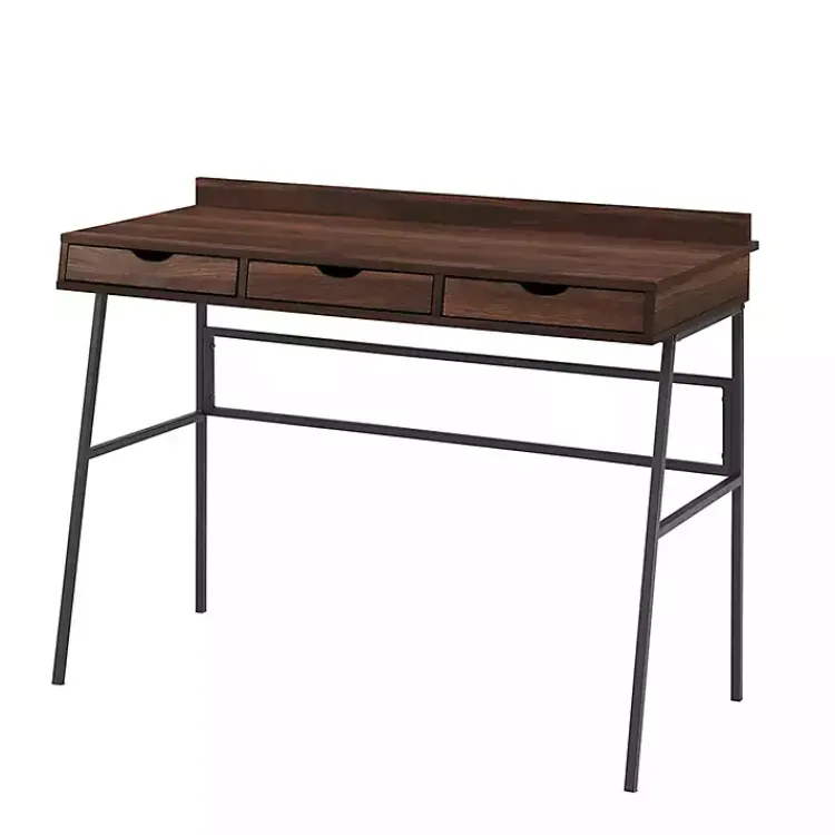 Kirklands Home Office Furniture|Dark Walnut Angled 3-Drawer Desk