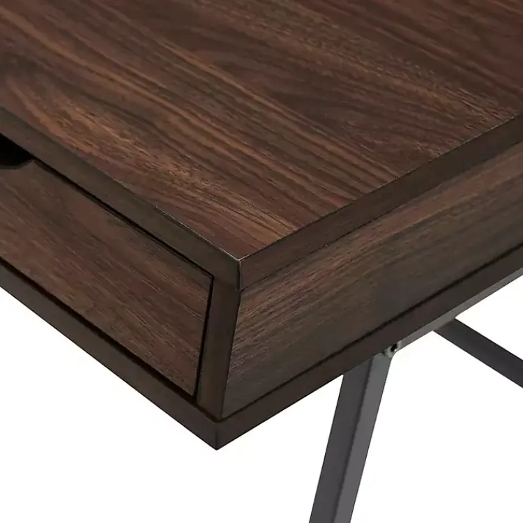 Kirklands Home Office Furniture|Dark Walnut Angled 3-Drawer Desk