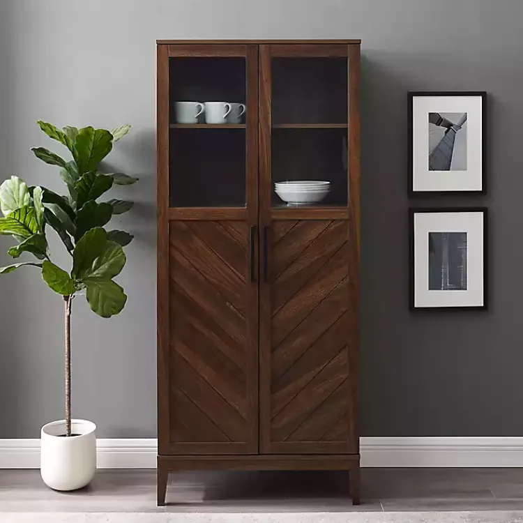 Kirklands Home Cabinets & Sideboards|Dark Walnut Chevron Wooden Storage Cabinet Brown