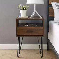 Kirklands Home Accent & End Tables|Dark Walnut Modern Farmhouse Side Table Brown