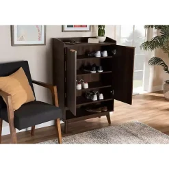 Kirklands Home Entryway Furniture|Dark Walnut 5-Shelf Wooden Shoe Cabinet Brown