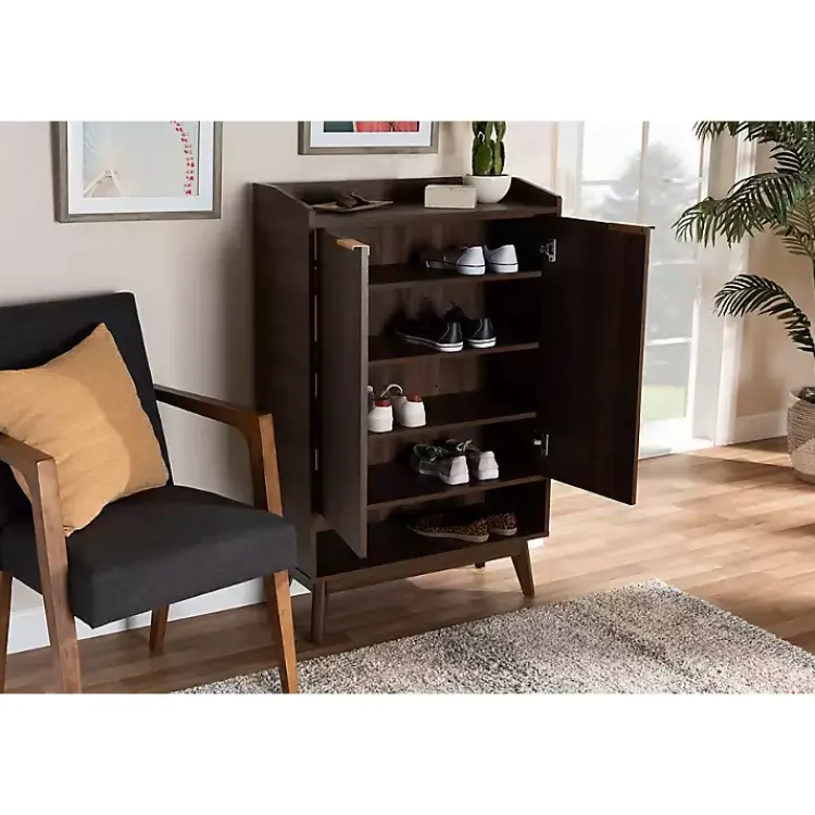 Kirklands Home Entryway Furniture|Dark Walnut 5-Shelf Wooden Shoe Cabinet Brown