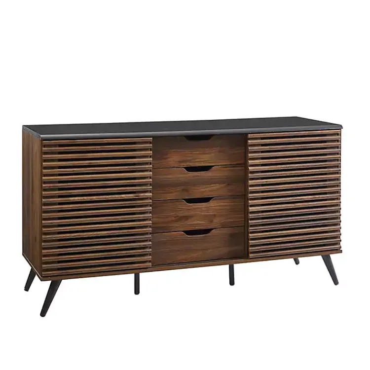 Kirklands Home Cabinets & Sideboards|Dark Walnut Slatted 4-Drawer Cabinet Brown