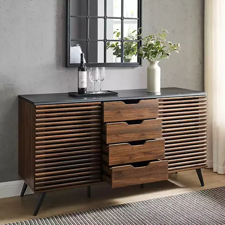 Kirklands Home Cabinets & Sideboards|Dark Walnut Slatted 4-Drawer Cabinet Brown