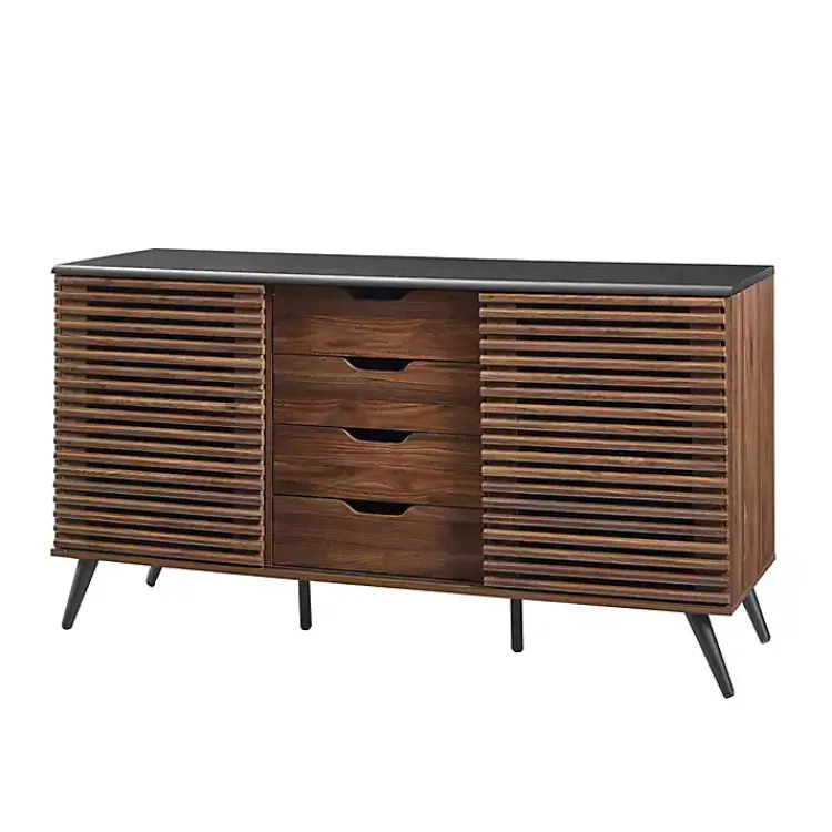 Kirklands Home Cabinets & Sideboards|Dark Walnut Slatted 4-Drawer Cabinet Brown