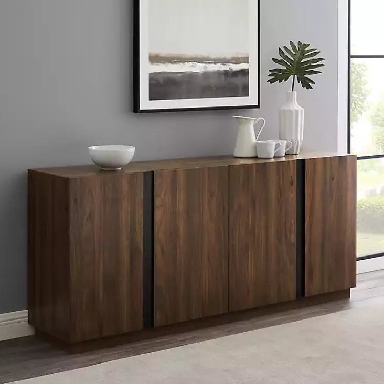 Kirklands Home Cabinets & Sideboards|Dark Walnut Wood and Black Metal Sideboard