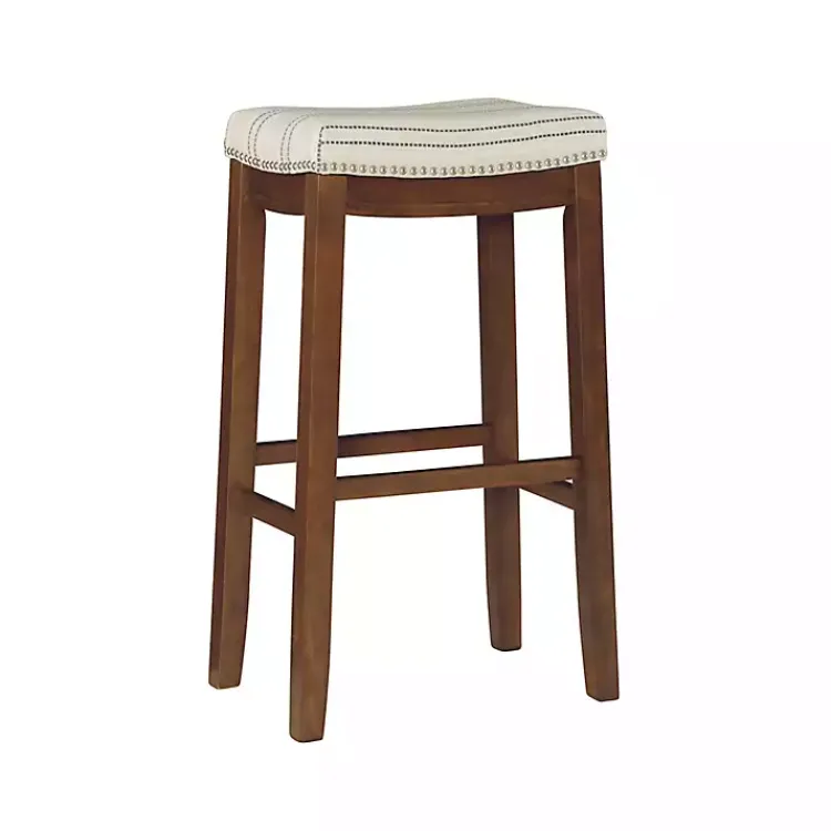 Kirklands Home Bar Stools & Counter Height Stools|Dark Wood Bar Stool with Striped Cushion Gray
