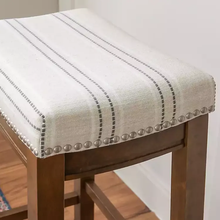 Kirklands Home Bar Stools & Counter Height Stools|Dark Wood Bar Stool with Striped Cushion Gray