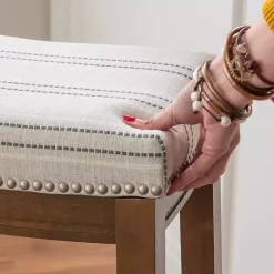 Kirklands Home Bar Stools & Counter Height Stools|Dark Wood Bar Stool with Striped Cushion Gray