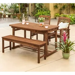 Kirklands Home Outdoor Dining|Dark Wood Slat Back 4-pc. Outdoor Dining Set Brown