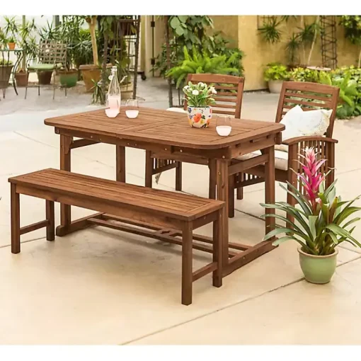 Kirklands Home Outdoor Dining|Dark Wood Slat Back 4-pc. Outdoor Dining Set Brown