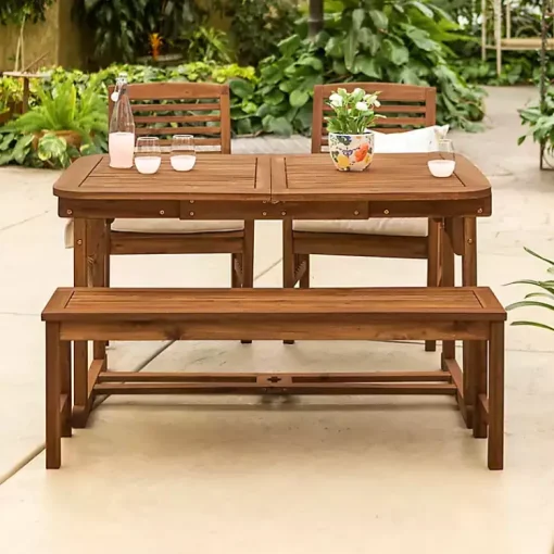 Kirklands Home Outdoor Dining|Dark Wood Slat Back 4-pc. Outdoor Dining Set Brown