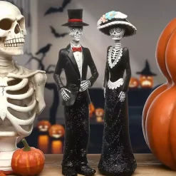 Day of the Dead Skeleton Couple Statues, Set of 2 Halloween