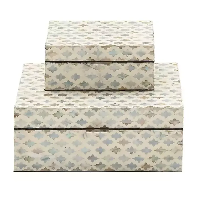 Clearance Decorative Mussel Shell Wood Boxes, Set of 2 Baskets & Boxes