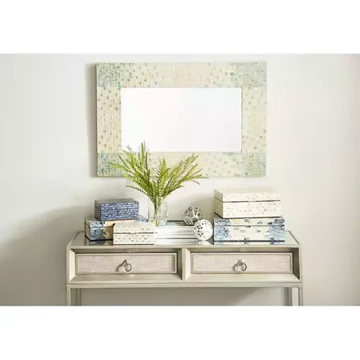 Clearance Decorative Mussel Shell Wood Boxes, Set of 2 Baskets & Boxes