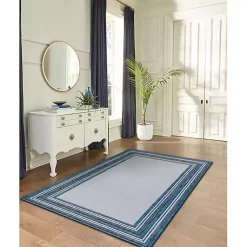 Kirklands Home Outdoor Rugs|Deep Aqua Threaded Frame Outdoor Area Rug, 6x9