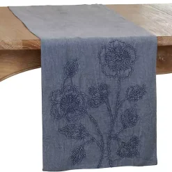 Kirklands Home Table Linens|Deep Floral Embroidered Table Runner Blue