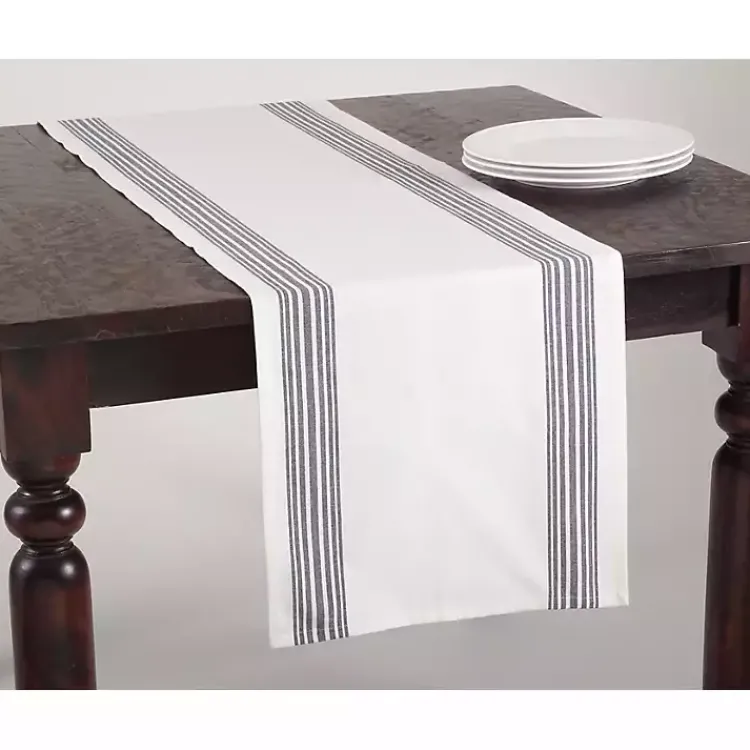 Kirklands Home Table Linens|Deep Blue Striped Border Table Runner