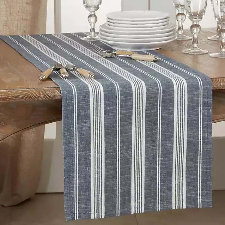 Kirklands Home Table Linens|Deep Blue Thin Striped Table Runner