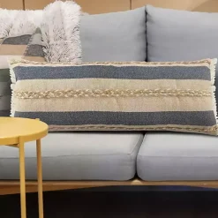 Online Denim Blue Braided Stripe Lumbar Pillow Pillows