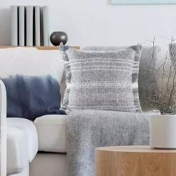 Kirklands Home Outdoor Cushions & Pillows|Denim Contemporary Stripe Outdoor Throw Pillow