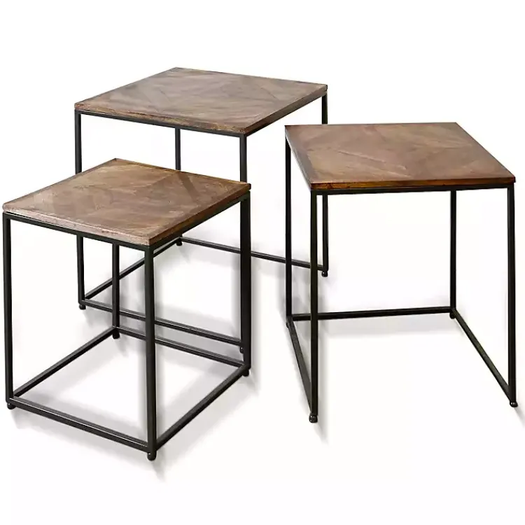 Kirklands Home Accent & End Tables|Diamond Wood Top Nesting Accent Tables, Set of 3 Brown