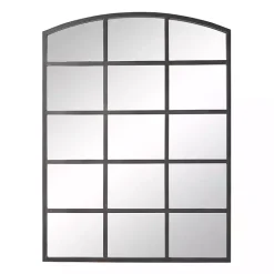 Kirklands Home Decorative Mirrors|Distressed Metal Windowpane Arched Mirror Black