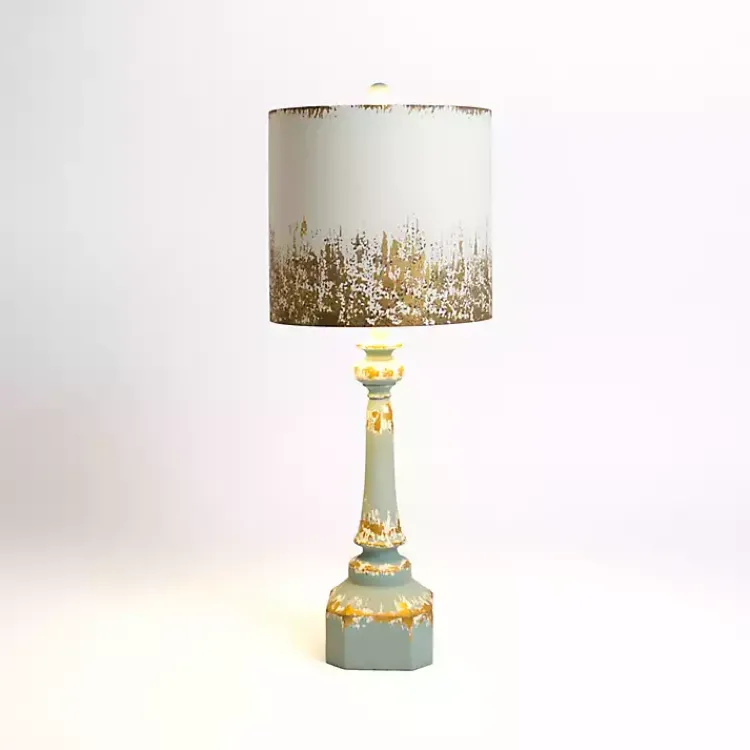 Kirklands Home Table Lamps|Distressed Blue Painted Metal Shade Table Lamp
