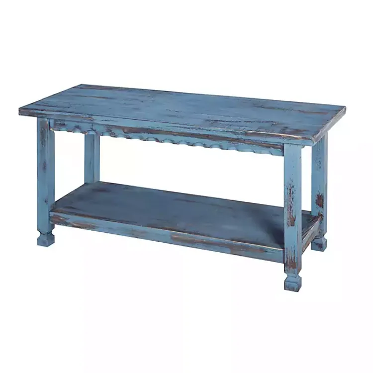 Kirklands Home Benches & Ottomans|Distressed Wood Antique Bench Blue