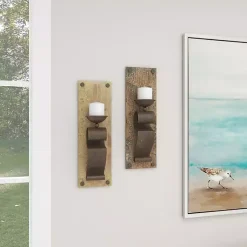 Sale Distressed Brown Wood Wall Sconces, Set of 2 Sconces