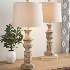Kirklands Home Table Lamps|Distressed Cream Table Lamps, Set of 2 Tan
