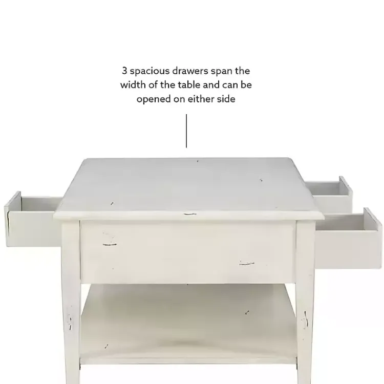 Kirklands Home Coffee Tables|Distressed Cream Wood 3-Drawer Coffee Table Ivory