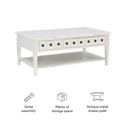 Kirklands Home Coffee Tables|Distressed Cream Wood 3-Drawer Coffee Table Ivory