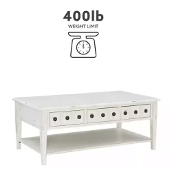 Kirklands Home Coffee Tables|Distressed Cream Wood 3-Drawer Coffee Table Ivory