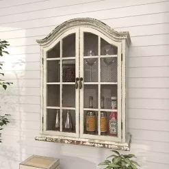 Kirklands Home Wall Storage|Distressed Cream Wood Wall Cabinet