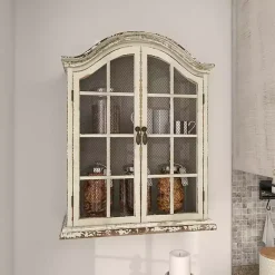 Kirklands Home Wall Storage|Distressed Cream Wood Wall Cabinet