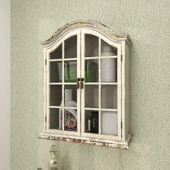 Kirklands Home Wall Storage|Distressed Cream Wood Wall Cabinet
